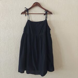 H&M Black Embroidered Cotton Mini Dress, Tie Straps, Sz XL